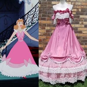 Dance Allure Rare Vintage 1980s Pink Lace Cold Shoulder Antebellum Hoop Dress M